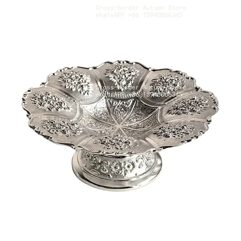 Light luxury silver fruit plate dried fruit snack plate creative decoration double-layer dessert plate home ornament