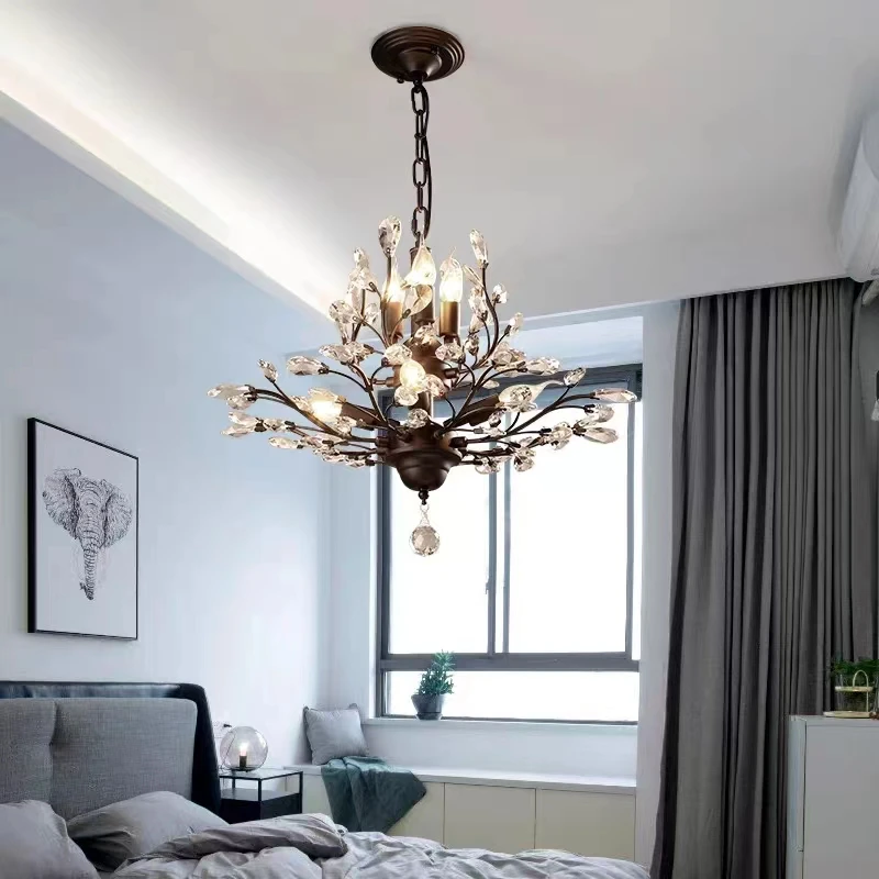 

American Country Crystal Chandelier Living Room Bedroom Duplex Building Creative Personality Clothing Store Retro Iron Lamps