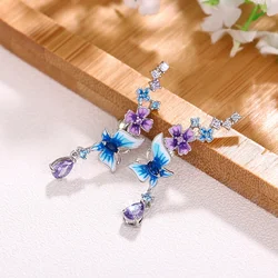 Huitan Gorgeous Butterfly Flower Drop Earrings for Women Aesthetic Trendy Colorful Accessories Charms Party Anniversary Jewelry