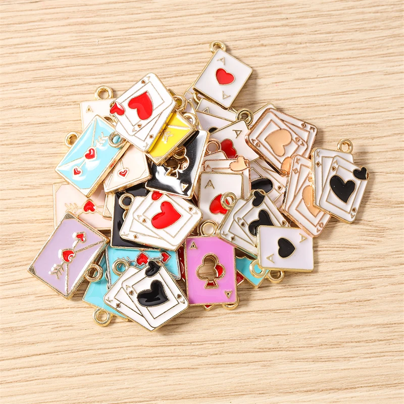 10 Stück niedliche Emaille-Herz-Anhänger im Poker-Umschlag-Design, passend für Halsketten, Ohrringe, Armbänder, DIY-Bastelarbeiten, Schmuckherstellung, Zubehör – Detail 4