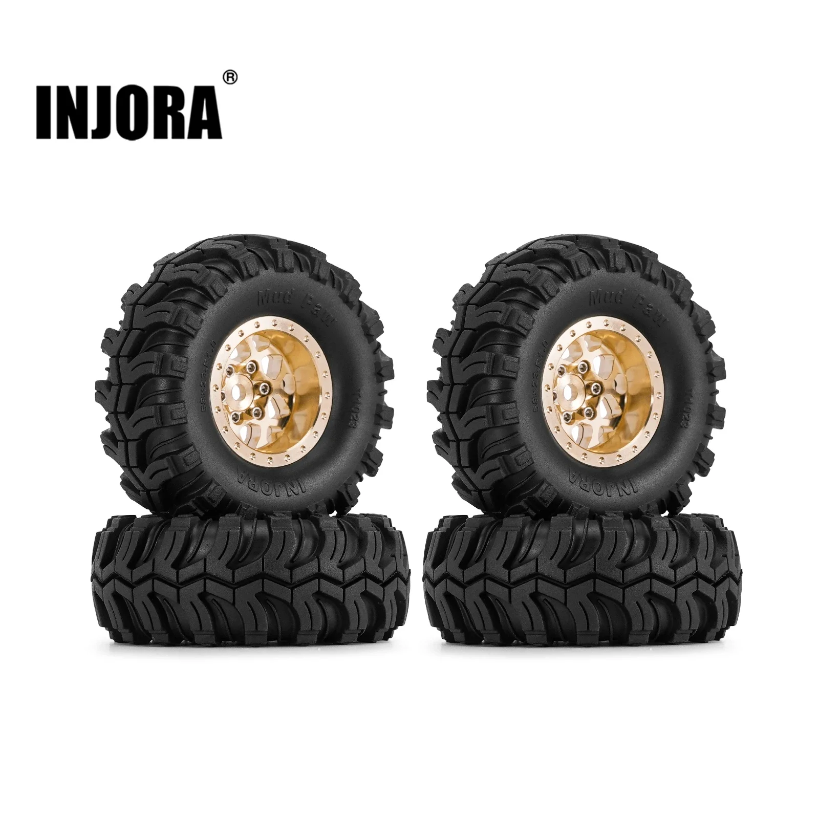 

INJORA 1.0" Mud Paw Tires with 1.0" Brass Beadlock Wheels Combo for 1/18 1/24 RC Crawler