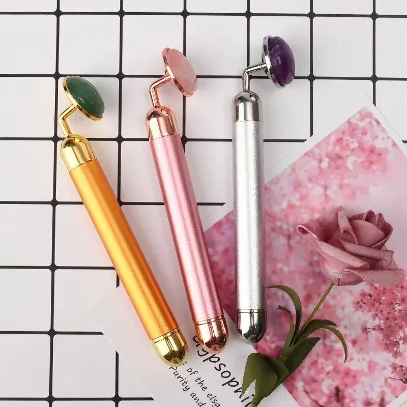 โรสควอตซ์ธรรมชาติ เครื่องนวดหน้าไฟฟ้า ลูกกลิ้งหยก บำรุงผิวหน้า นวดสั่นสะเทือน สำหรับใบหน้า คอ ลำตัว เครื่องมือเสริมความงาม ยกกระชับ ลดสัดส่วน