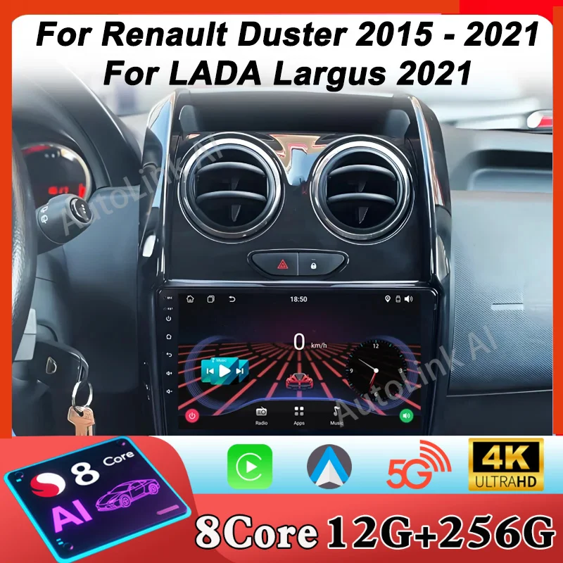 Carplay android auto para renault duster d 2015 2016 2017 2018 2019 2020 para lada largus 2021 reprodutor de rádio do carro wifi gps navi bt