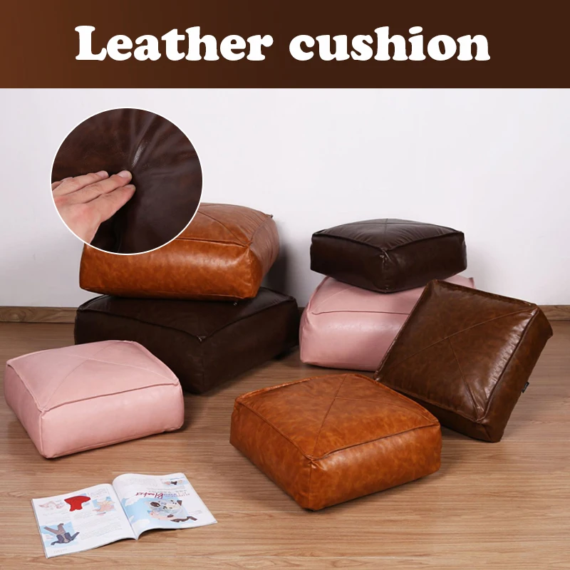 Moroccan Style PU Leather Pouf Embroider Craft Sofa Ottoman Footstool Artificial Leather Unstuffed Tatami Floor Seat Cushions