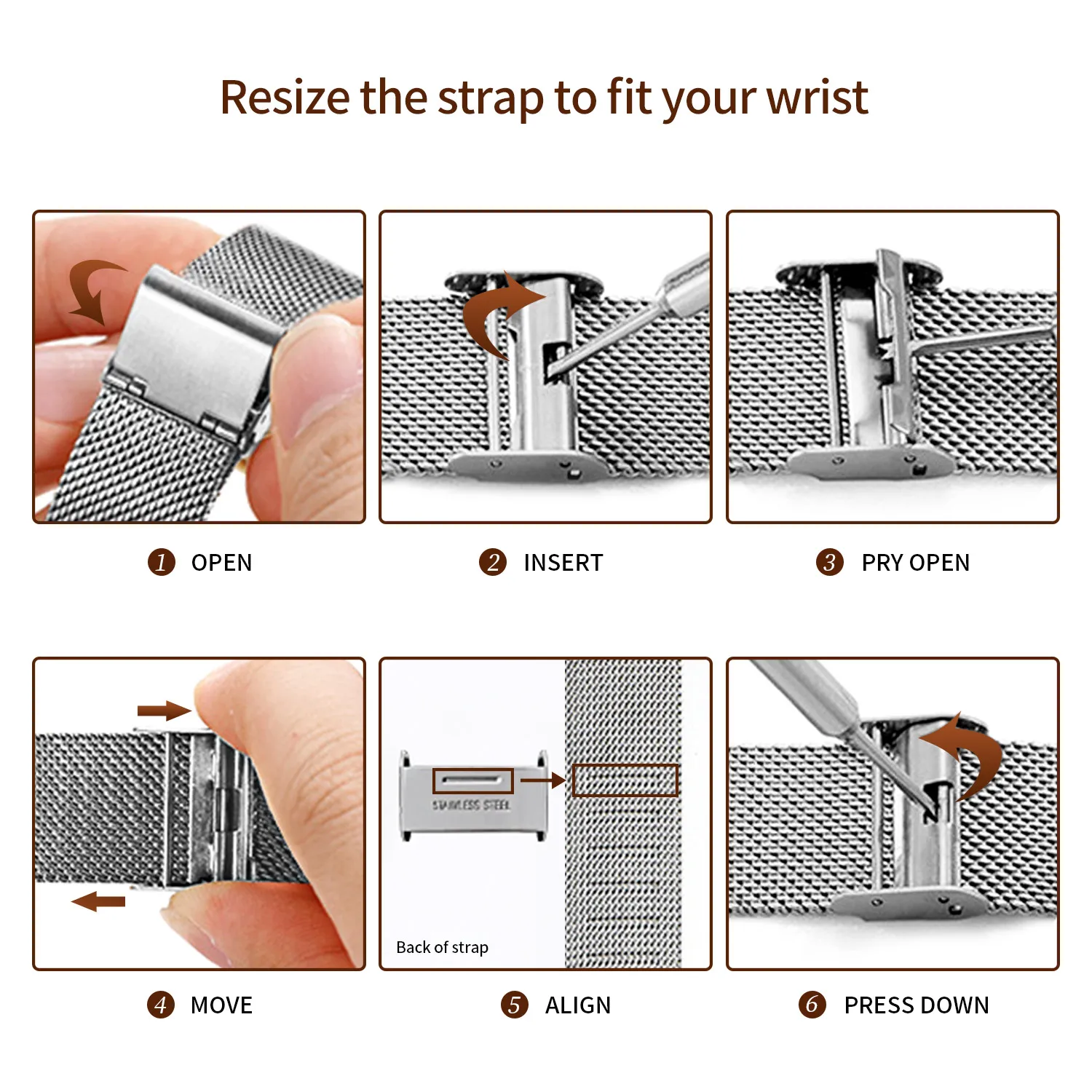 Watch Band Stainless Steel Metal Mesh Quick Release Strap Milanese Bracelet for Replacement Easy Resize Watch Clasp Waterpoof