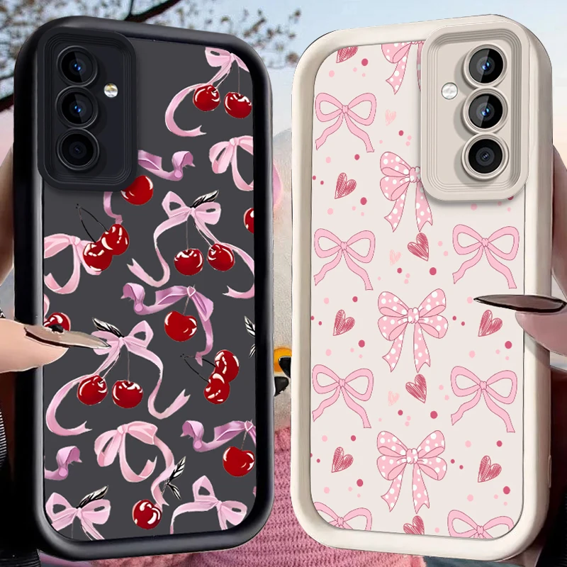 Love Cherry Bowknot Case for Samsung Galaxy S25 Ultra Plus S24 S23 S22 S21 S20 FE A73 A72 A71 A56 A55 A54 5G A52 A52S 4G Cover