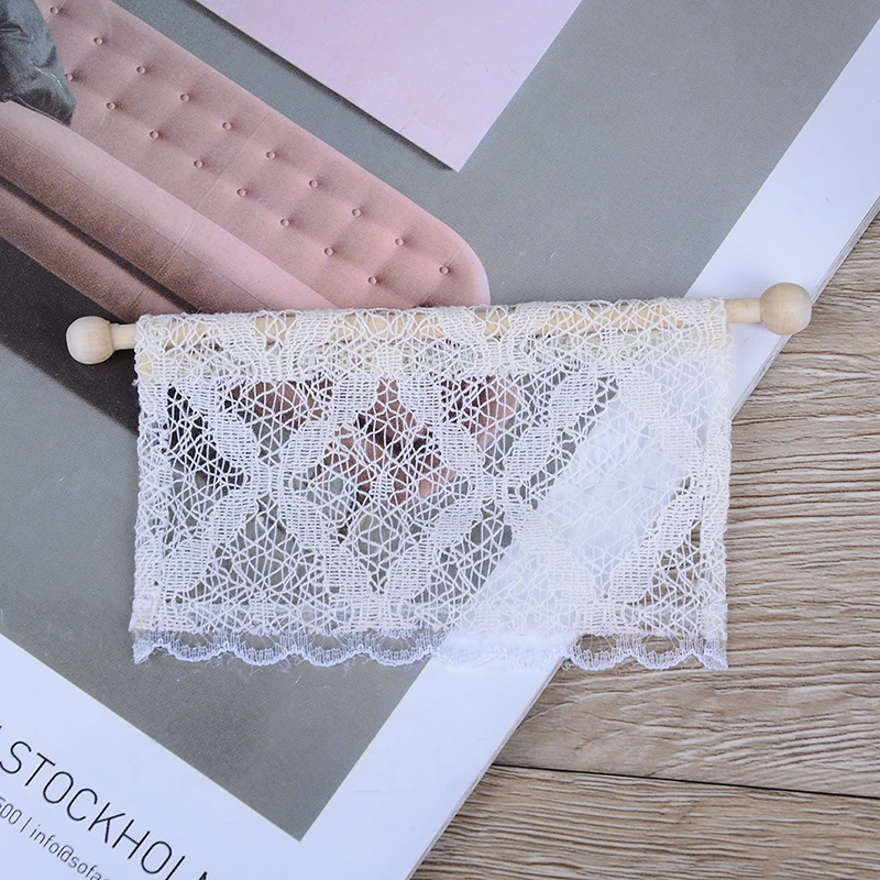 Lattice and Lace Pink Cotton Curtain Cute Dollhouse Miniatures for 1/12 Scale Dolls House Bedroom Furniture Decor Accessories