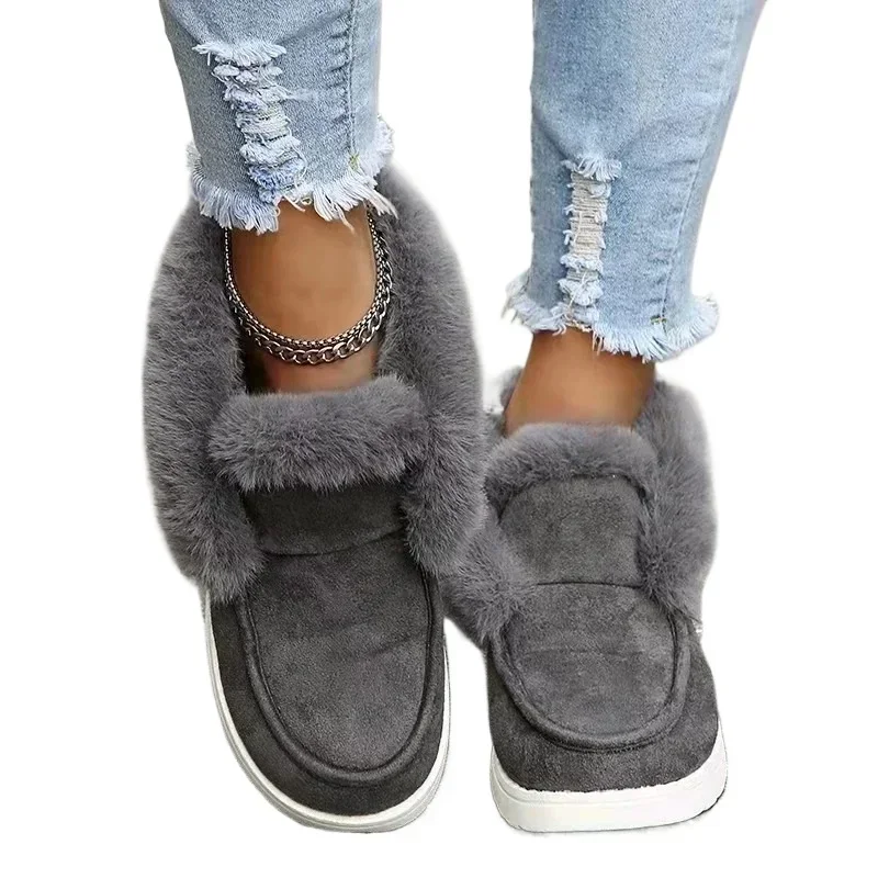 New Ladies Slip on Comfortable Ankle Boots Women Winter Warm Plush Fur Snow Boots Suede Shoes Female Footwear Botas Femininas