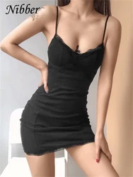 NIBBER Pleated Evening Party Mini Dress Woman Sexy V-neck Seaside Club Vacation Beach Sling Solid Color Bag Hip Tight Dress 2021