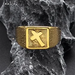 Punk Cross Bible Metal Ring for Men Women Stainless Steel Gold Plated Religious Rings Party Jewelry Gift for Boyfriend RRR550S05