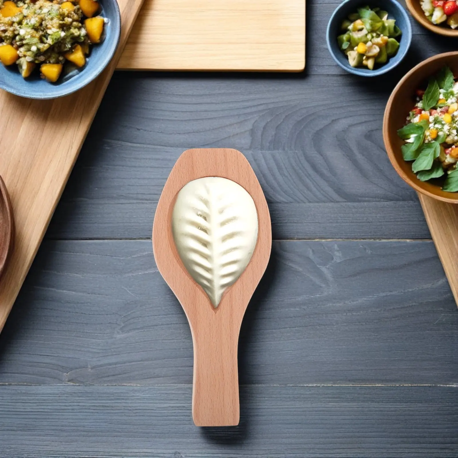 Molde de madera para panecillos al vapor, herramienta de moldeo de madera maciza para Baozi, Dumpling, Mooncake, Dim Sum, patrón artístico de hojas, reutilizable, chino