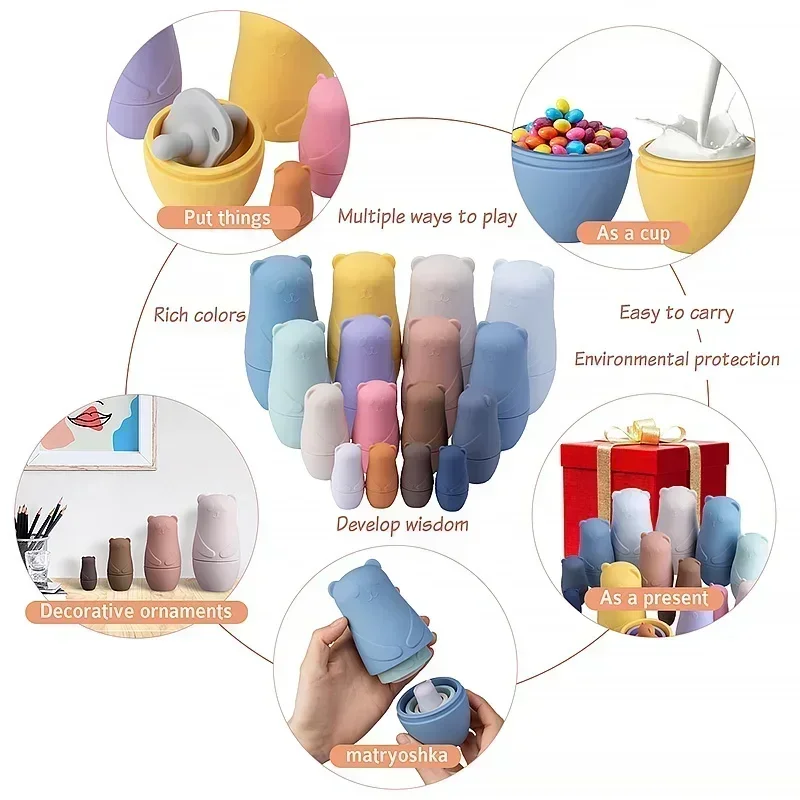 Educational Rainbow Stacking Toy Silicone Stack Education Toys Cute Building Toys For kids