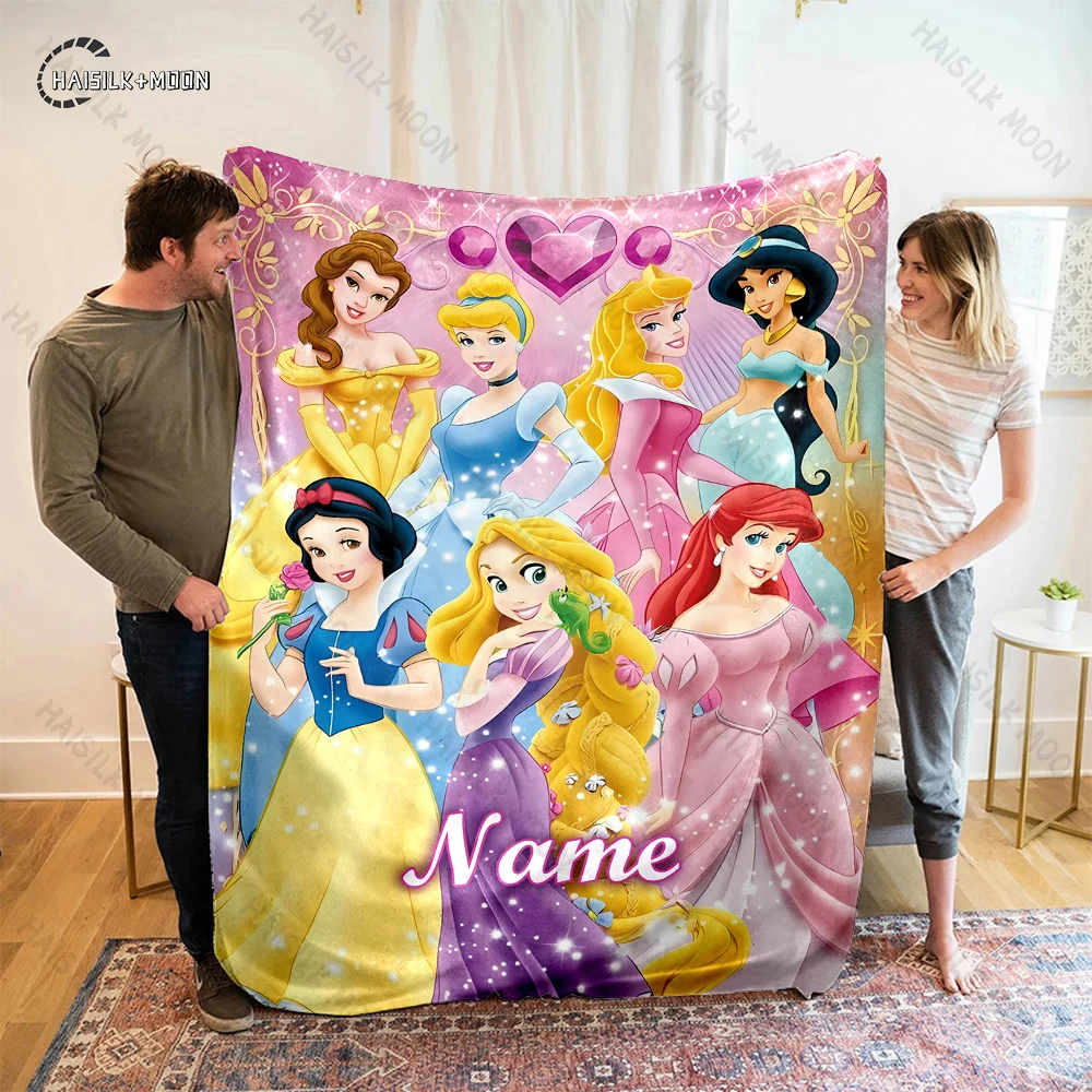 Customized Name Personalized Blanket Disney Princess Office Soft Fluffy Shawl Warm and Comfortable Blanket Plush Nap Cover Gift