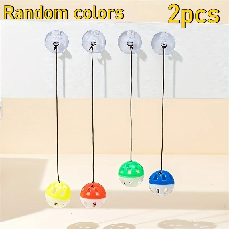 2Pcs Cat Suction Cup Bell Balls Random Colors, Elastic Sound Interactive Self Entertainment Pet Toys Without Battery