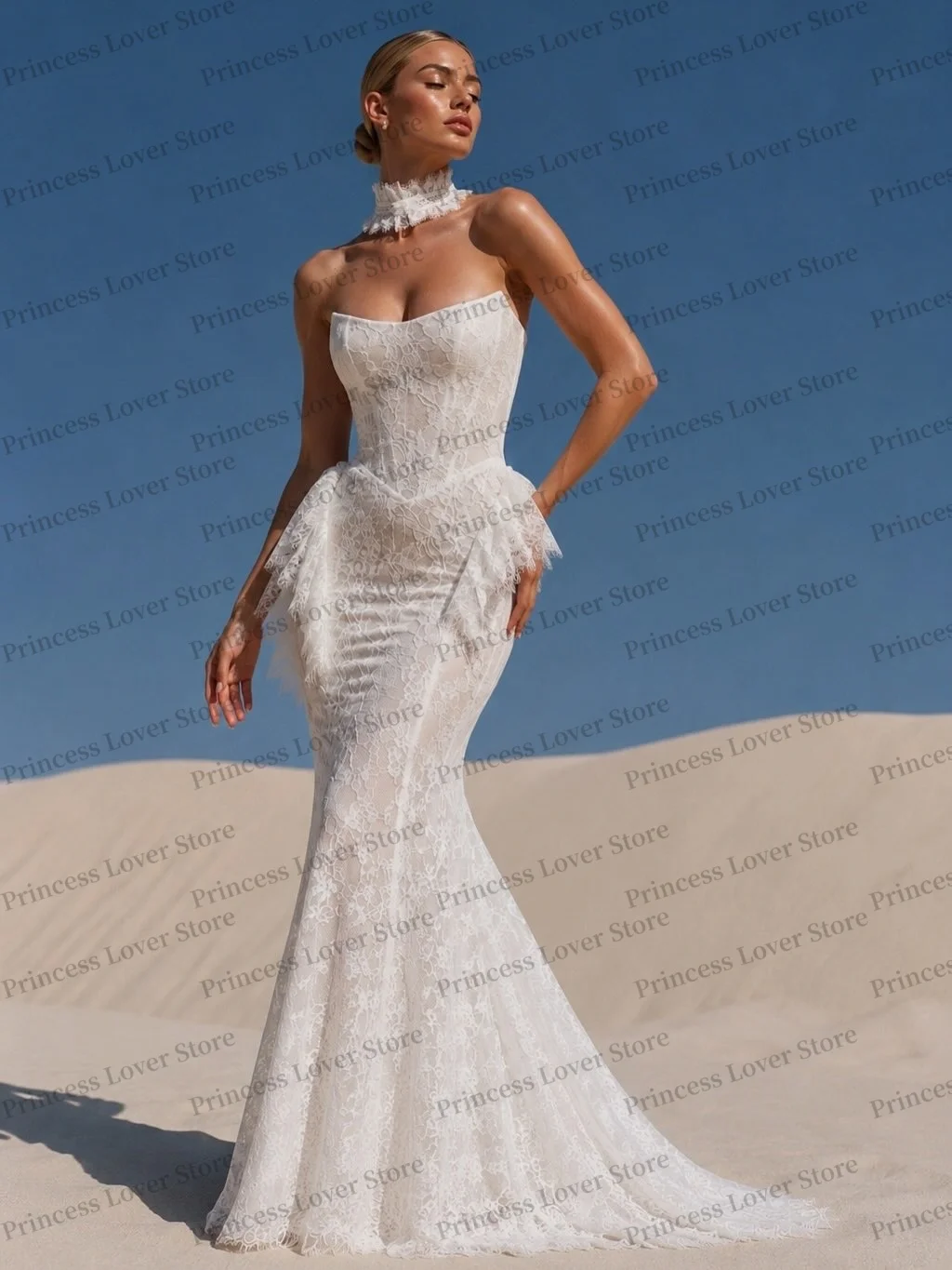 Ivory Mermaid Wedding Dresses Lace Long Sleeves Wrap Bridal Gown Strapless Corset Luxury Party Dress Customized