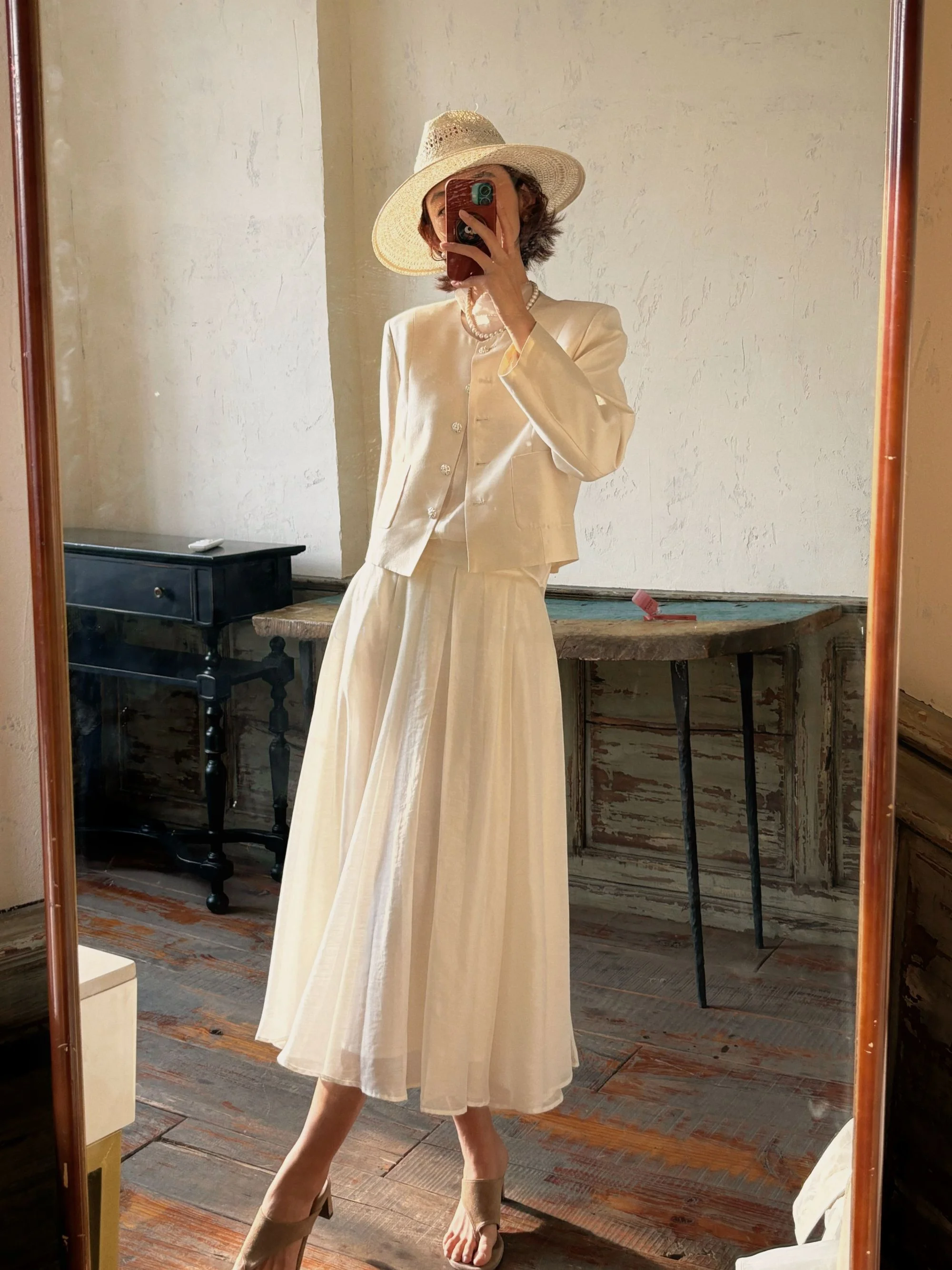 

Elegant Double Layer Simple Acetate Skirt Chiffon Short Sleeve Women's Fashion Spring Autumn Season Thin Fabric Skirts