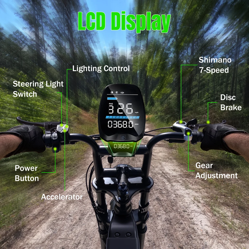 TST R7 Adult Ebike with 1500W Peak Motor, 48V 15Ah Battery, 20-Inch Fat Tires, 28MPH Electric Bicycle, Long Range 60 Miles, Rear Seat, Commuter, Hunting & Off-Road Bike image 3