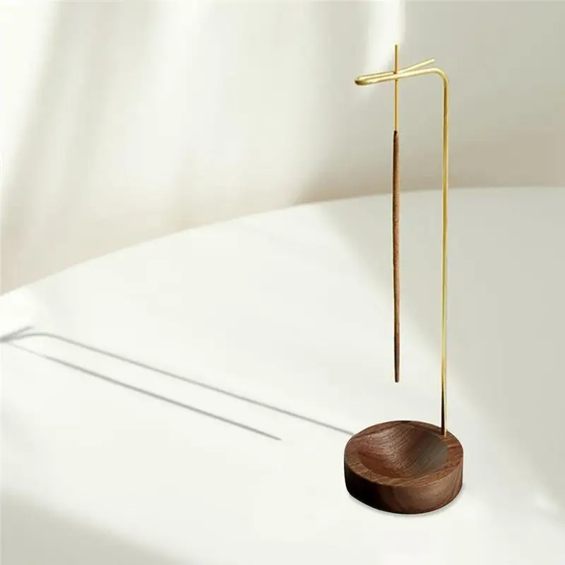 ABUH-Wooden Incense Holder Upside Down Incense Holder With Brass Stand Incense Tray Ash Catcher For Tea Room Decoration Durable