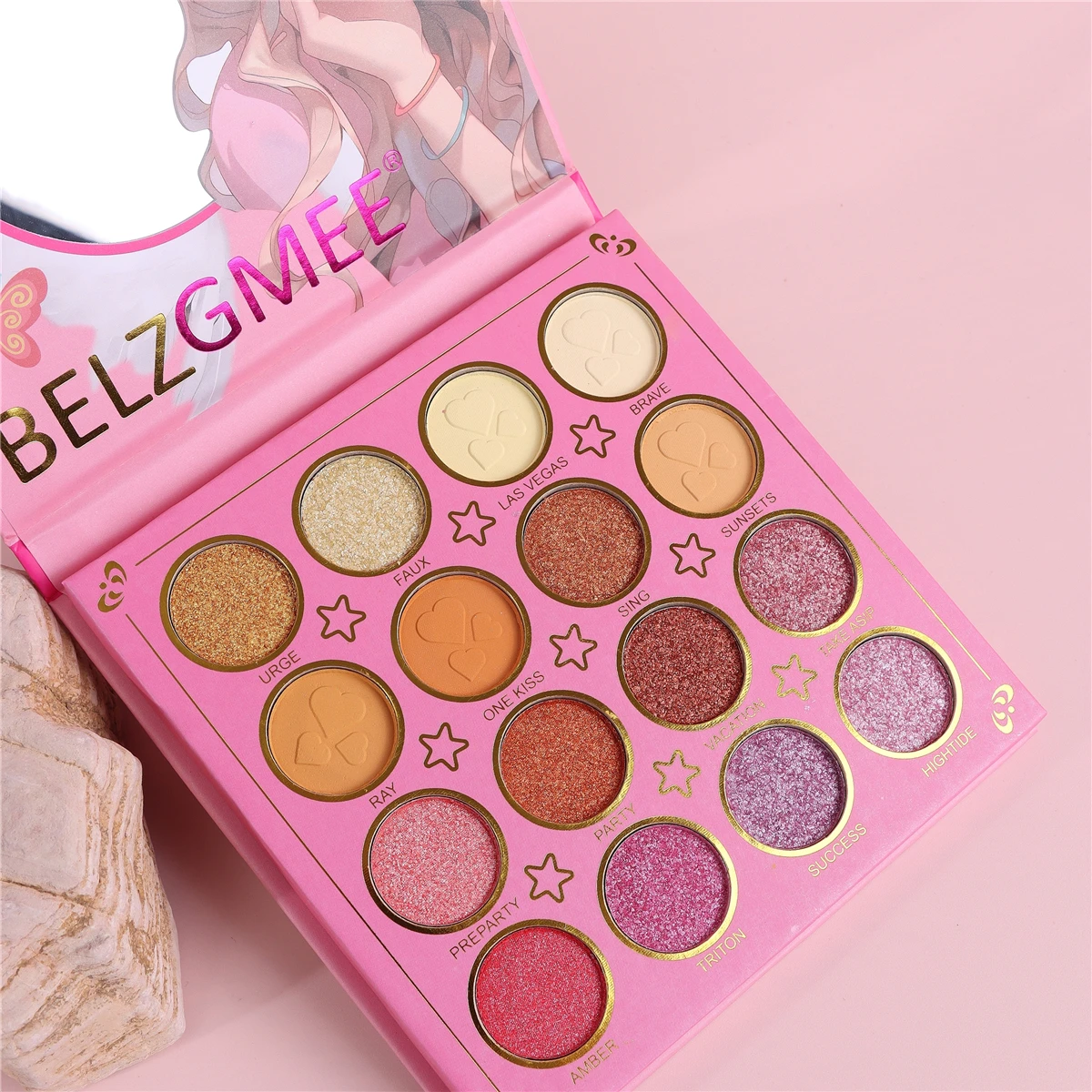 BELZGMEE 16 colori Palette di ombretti opachi portatili con specchio Glitter Shimmer Blush trucco professionale per occhi viso