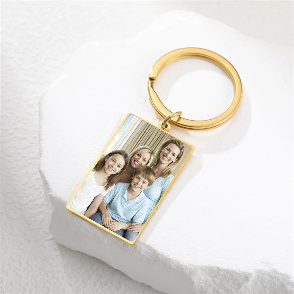 Benutzerdefinierter Foto-Schlüsselanhänger aus Edelstahl, rechteckig, Herzform, personalisiertes Bild, Schlüsselanhänger, Schmuck, Valentinstagsgeschenk – Detail 9