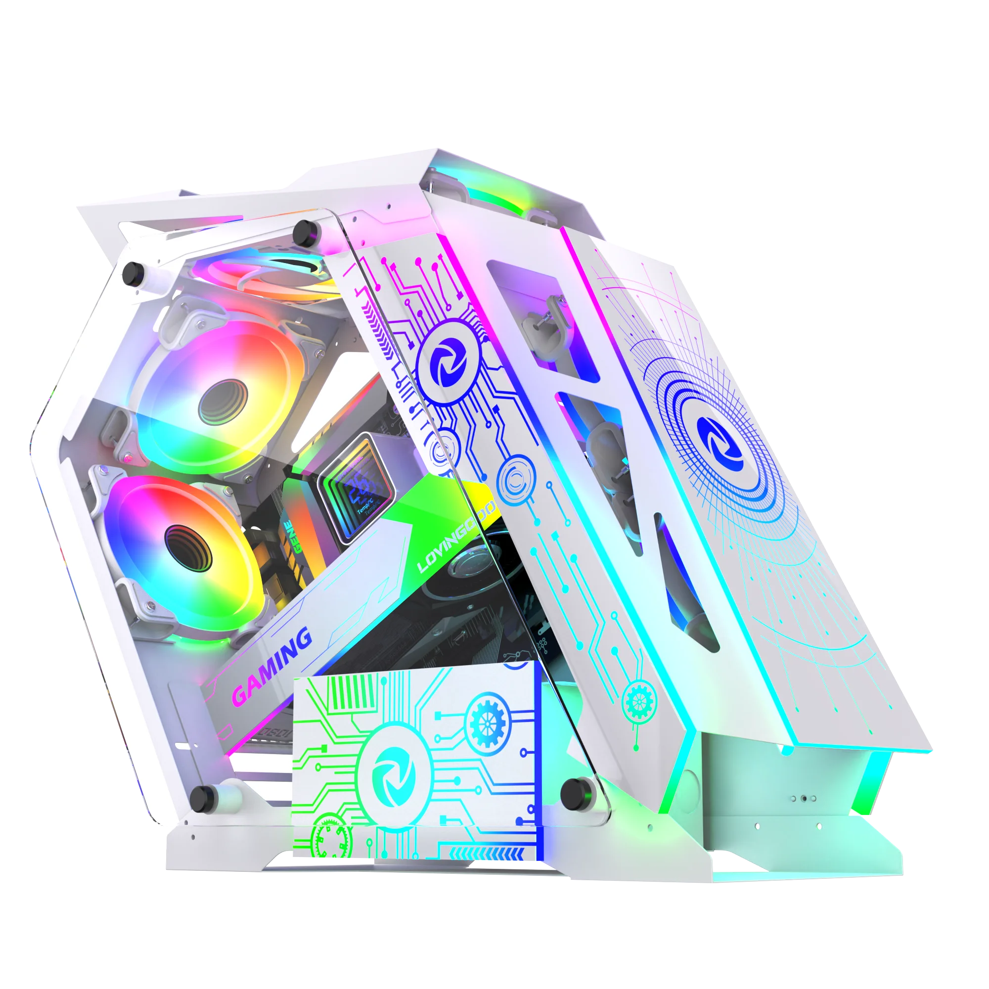 Lovingcool OEM Gaming Mid Tower PC Case USB3.0 Tempered Glass Computer Chassis with Towers Fans Cooler Factory Direct CoOL