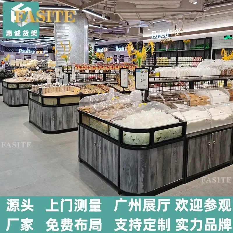 For Commercial Use Wooden Bulk Food Display Stand for Dry Goods Snacks Grains Rice Noodles Dried Fruits Loose Scale Storage