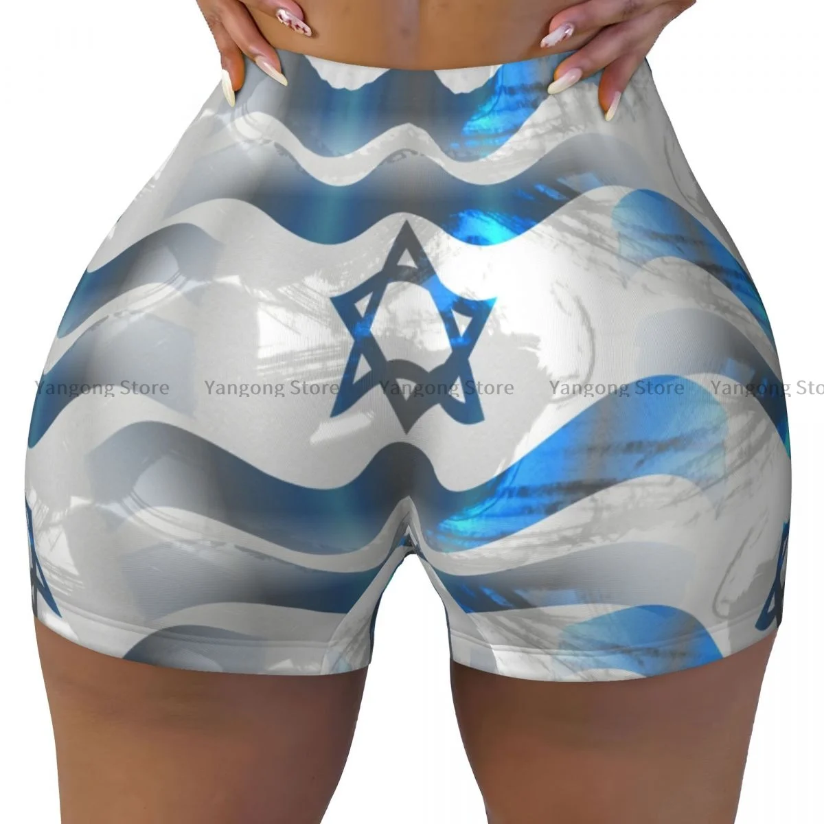 

Spandex Yoga Shorts for Women Israel Flag Abstract Workout Booty Shorts