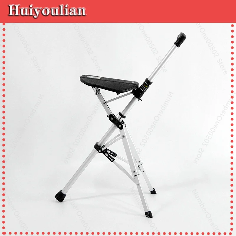 

Elderly Crutch Stool with Seat Board Walking Stick Chair Adjustable Lightweight Retractable Multifunctional Tripod Walking Stick
