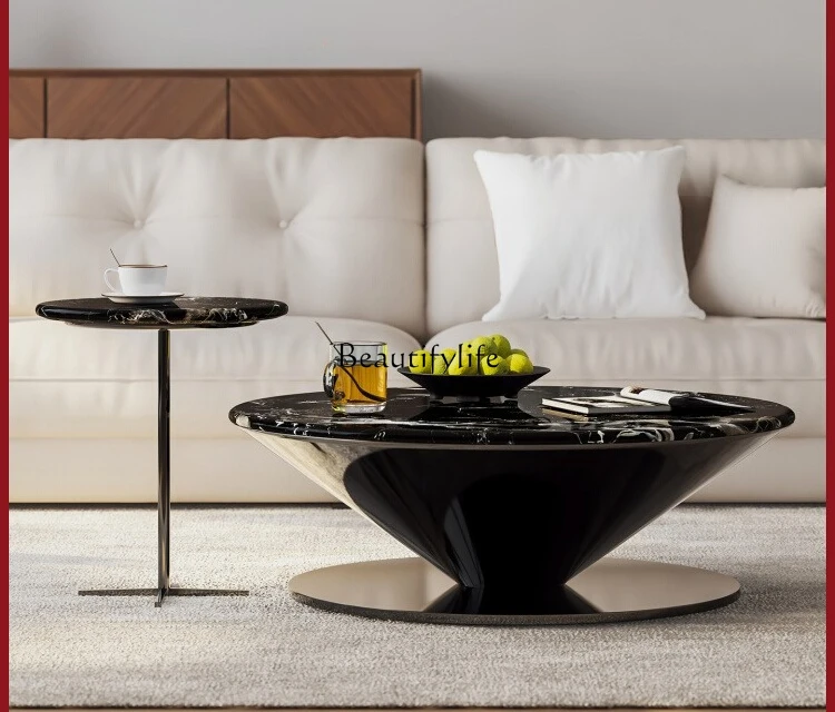 

Wabi-Sabi Style Marble Coffee Table Italian Light Luxury High-End Large and Small Round Combination