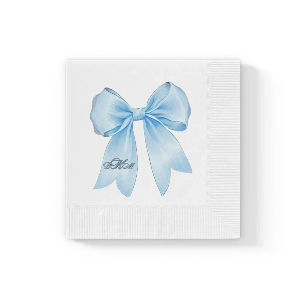 50 pcs Blue Bow custom monogram Cocktail Napkins Baby Shower Bridal shower bachelorette Grandmillennial Tea Party Decor