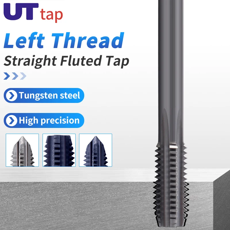 

UT TAP Left Hand HT Carbide Tap Tungsten Steel Tap JIS Standard White/TICN Coating Straight Flute Tap Hand Tap M2-M18-LH