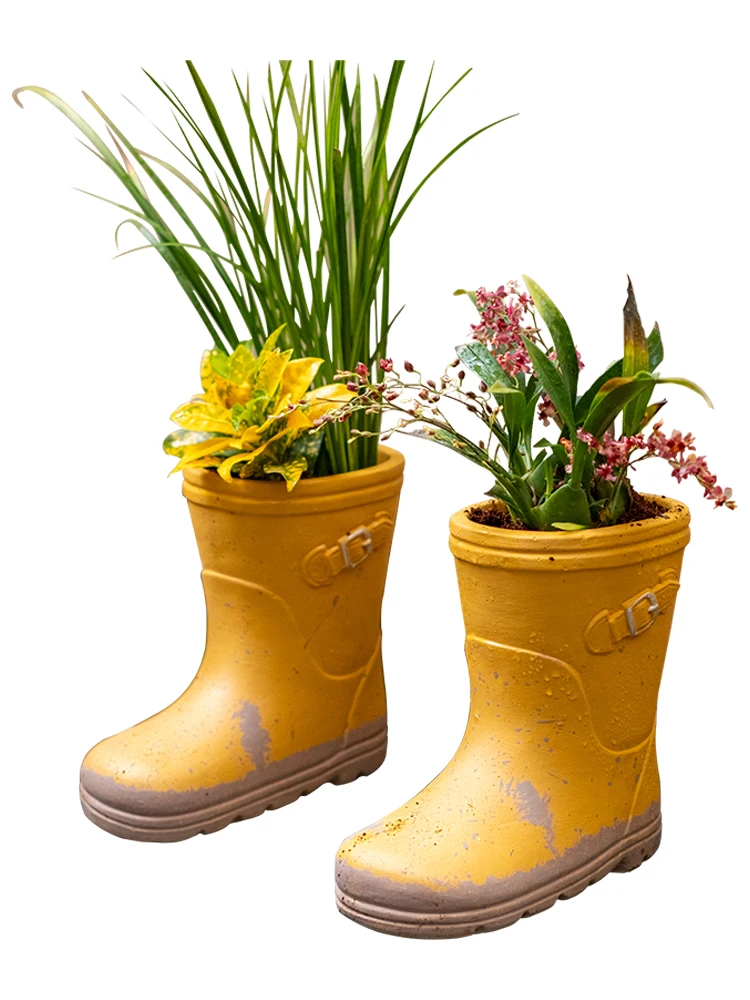 Rain Boots Cement Flower Pot Vase Creative Succulent Retro Internet Hot Villa Courtyard Outdoor Decoration Ornaments