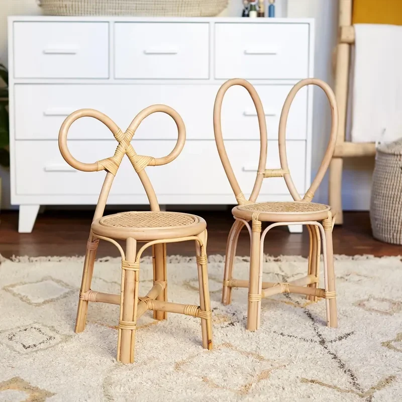 Natural Indonesian Rattan Chair for Kids Bow Design Photography Prop Simple Log Color Baby Seat Korean Style Nursery