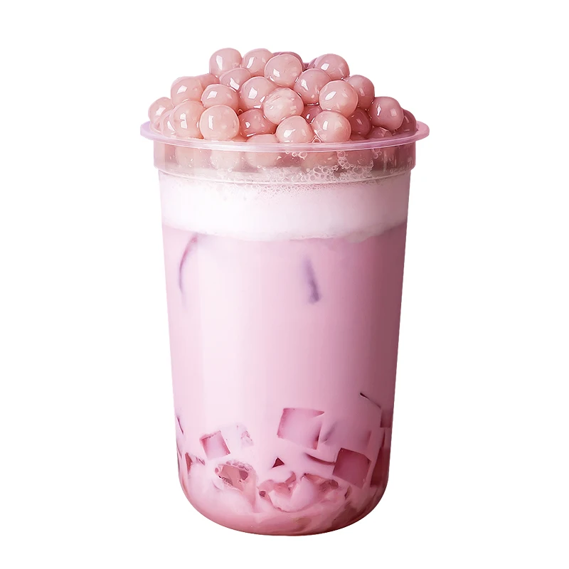 100pcs/pack 500ml Disposable Plastic Bubble Tea Cup U-Shaped Dessert Cups Cartoon Plastic Lid Accept Customization