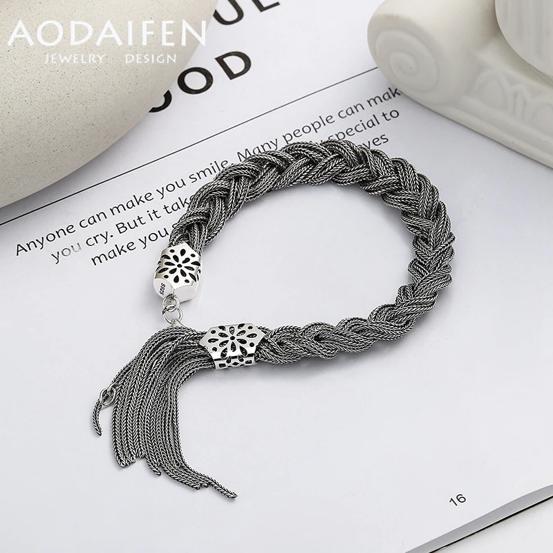 

AODAIFEN 925 Sterling Silver Vintage Woven Fried Dough Twists Dirty Braid Personalized 10MM Bracelet Fashion Luxury Jewelry Gift