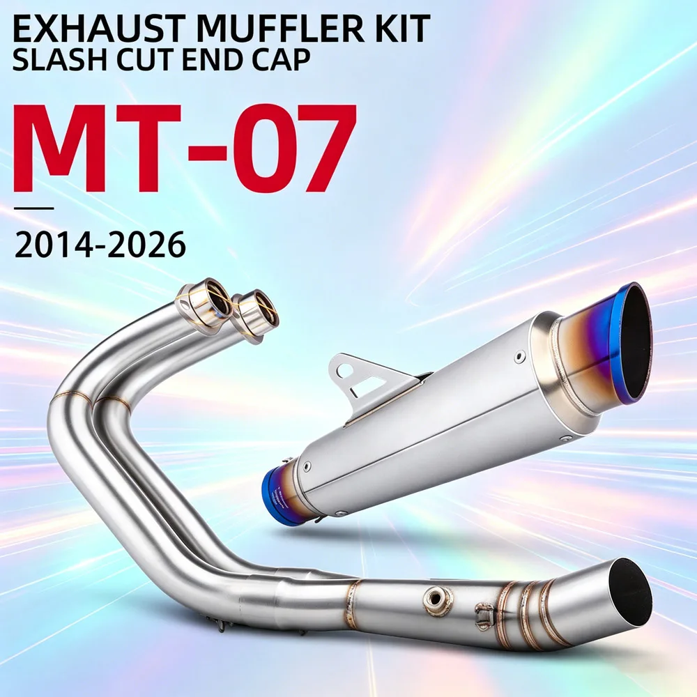 

Motorcycle Exhaust Full System Kit Escape Manifold Headers Pipe Connection Blue Muffler For Yamaha R7 MT07 FZ07 XSR700 2014-2026