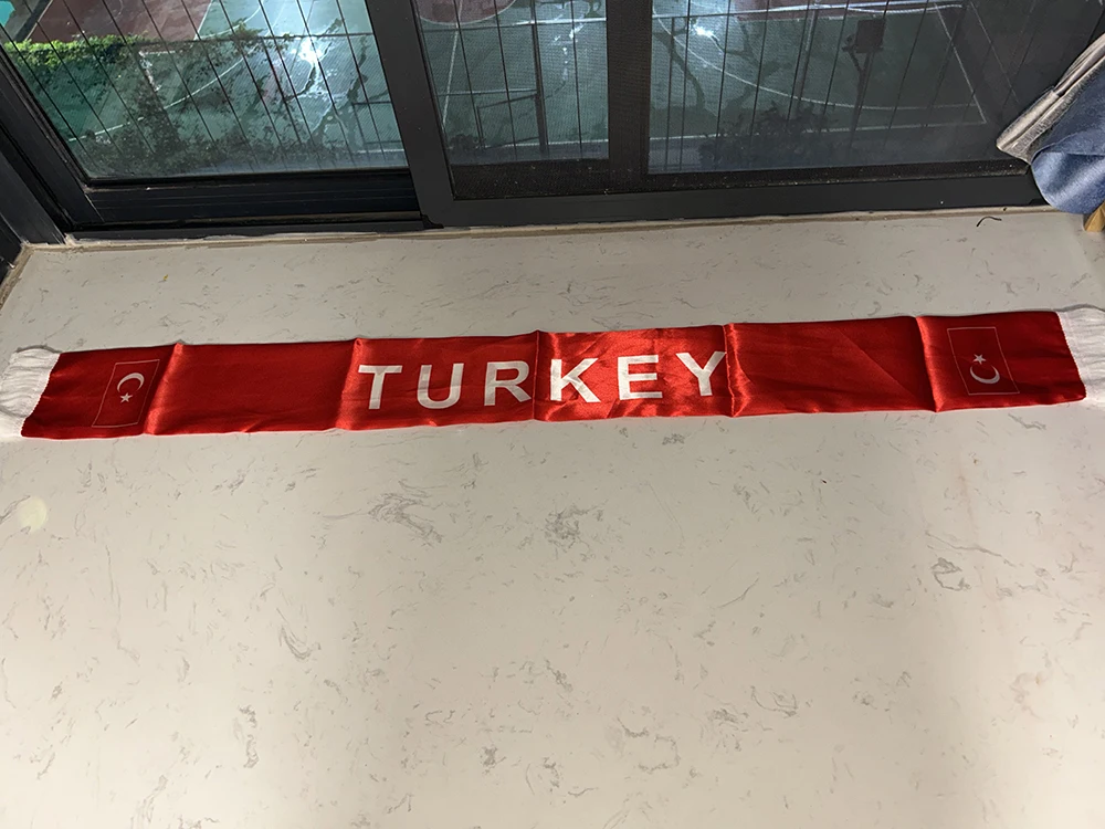（TIKI FLAG）Turkey Scarf 14x135cm Double-sided Printed Turkey  Flag Satin Scarf Suitable for world cup Sports Events