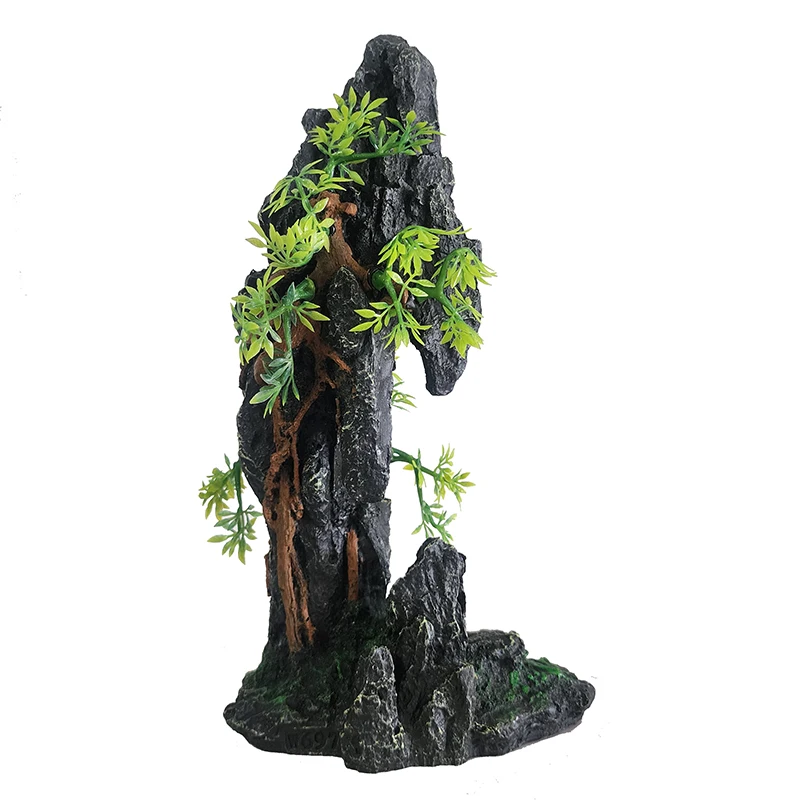 Resin Aquarium Rockery Mountain Decoration Artificial View Rock Cave Stone Tree Fish Tank Ornament Pet Supplies Home Decor