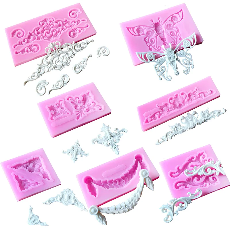 3D Craft Baroque Scroll Relief Silicone Mold Cake Decorating Tools Fondant Chocolate Candy Gumpaste Mold Cupcake Frame Baking