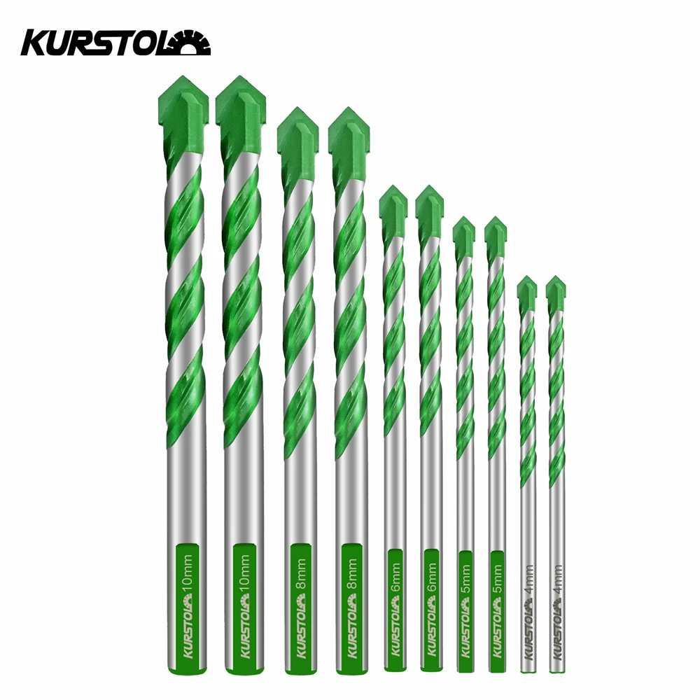 KURSTOL 10pcs/set Masonry Drill Bits Set For Masonry Concrete Brick Ceramic Tile Wood Strength Carbide Tips Multi-Purpose Bits