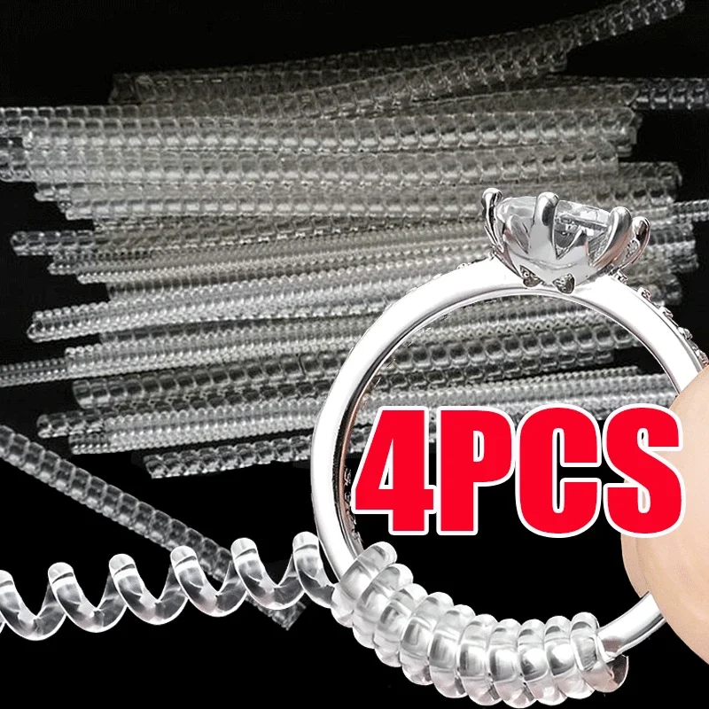 4PCS Jewelry Tools Spiral Based Ring Adjuster Rings Adjuster Invisible Transparent Tightener Resizing Tool Jewelry Guard