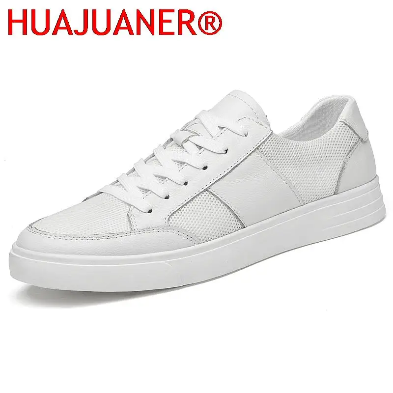 

Genuine Leather Men's Sneakers Casual Shoes Men Footwear Fashion Breathable Mesh Shoes Male Cow Leather Luxury White Sneakers