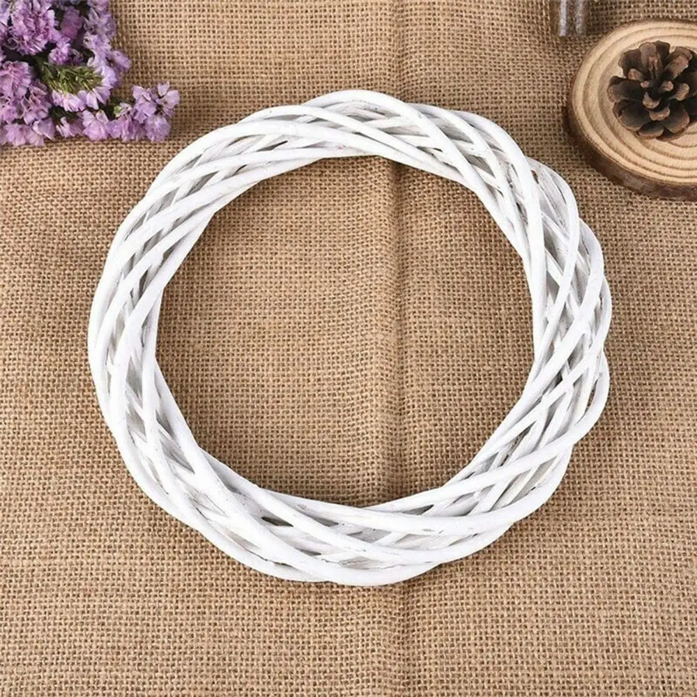 White Garland Wicker Round Design Christmas Tree Rattan Wreath Ornament Vine Ring Decoration Home Party Hanging Flower Craft