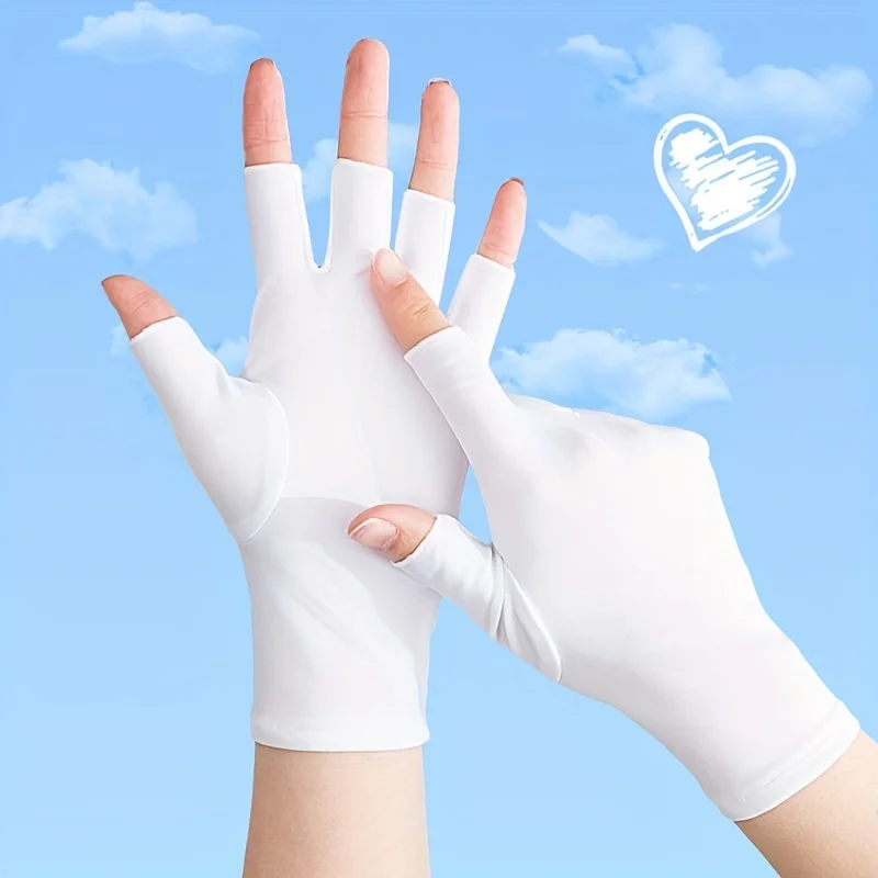 Half Finger Ice Silk Gloves Are UV Resistant and Maintain Simple Protection. Women\'s Thin Half Finger Sun Protection Gloves