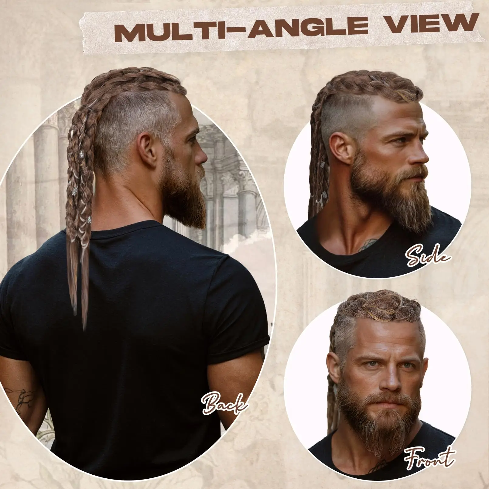 24" Clip In Braided Ponytail Hairpiece for Halloween Viking Costume Renaissance Warrior Accessories - Warm Brown with Highlights image 4