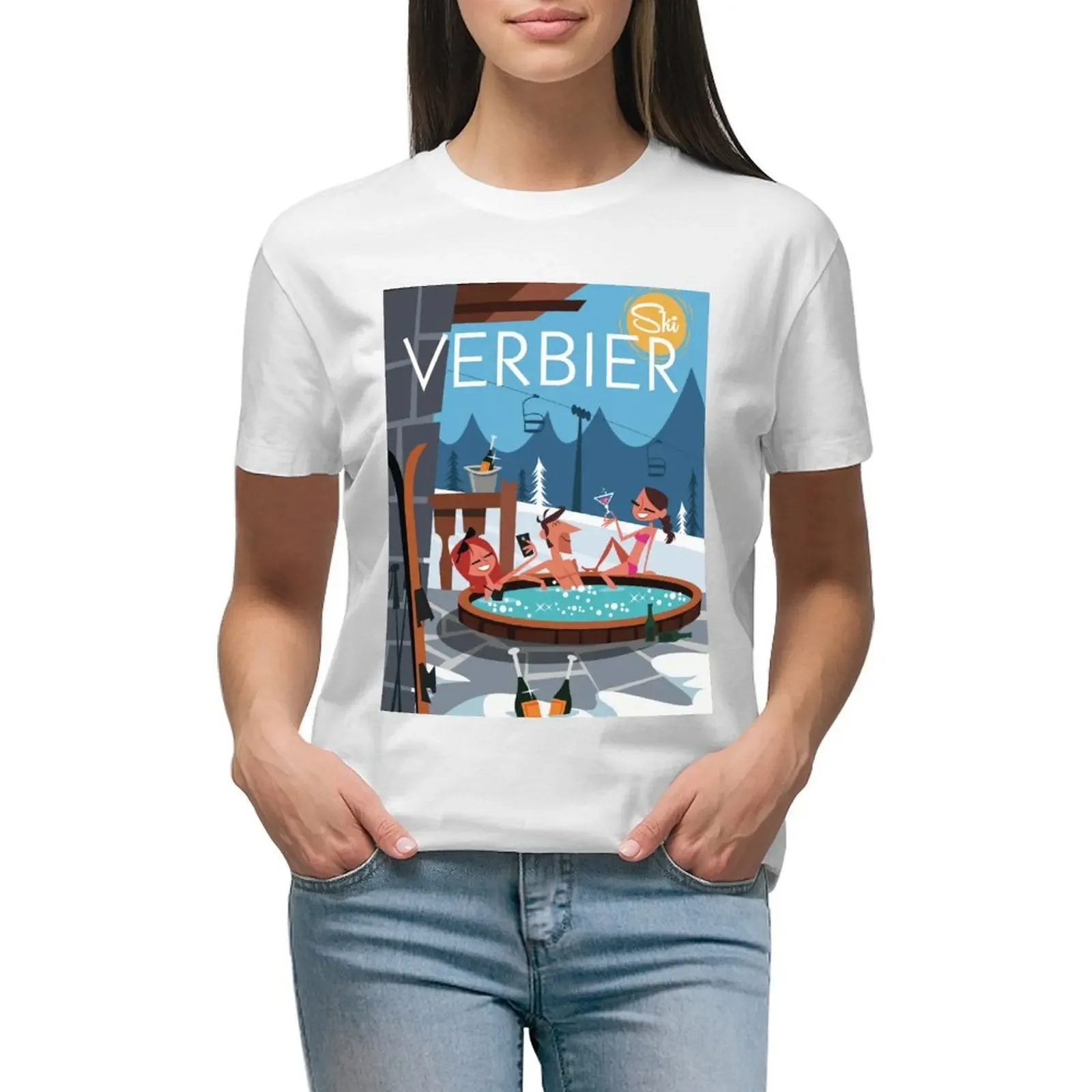 

Ski Verbier Poster T-Shirt funnys Blouse funny t shirts for Women graphic