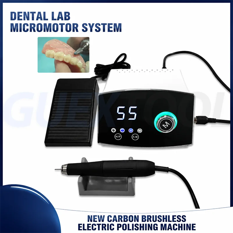 Brushless Dental Polishing Micro Motor 55000RPM High Speed Lab Grinder with Foot Pedal for Denture, Resin and Jewelry Polishing