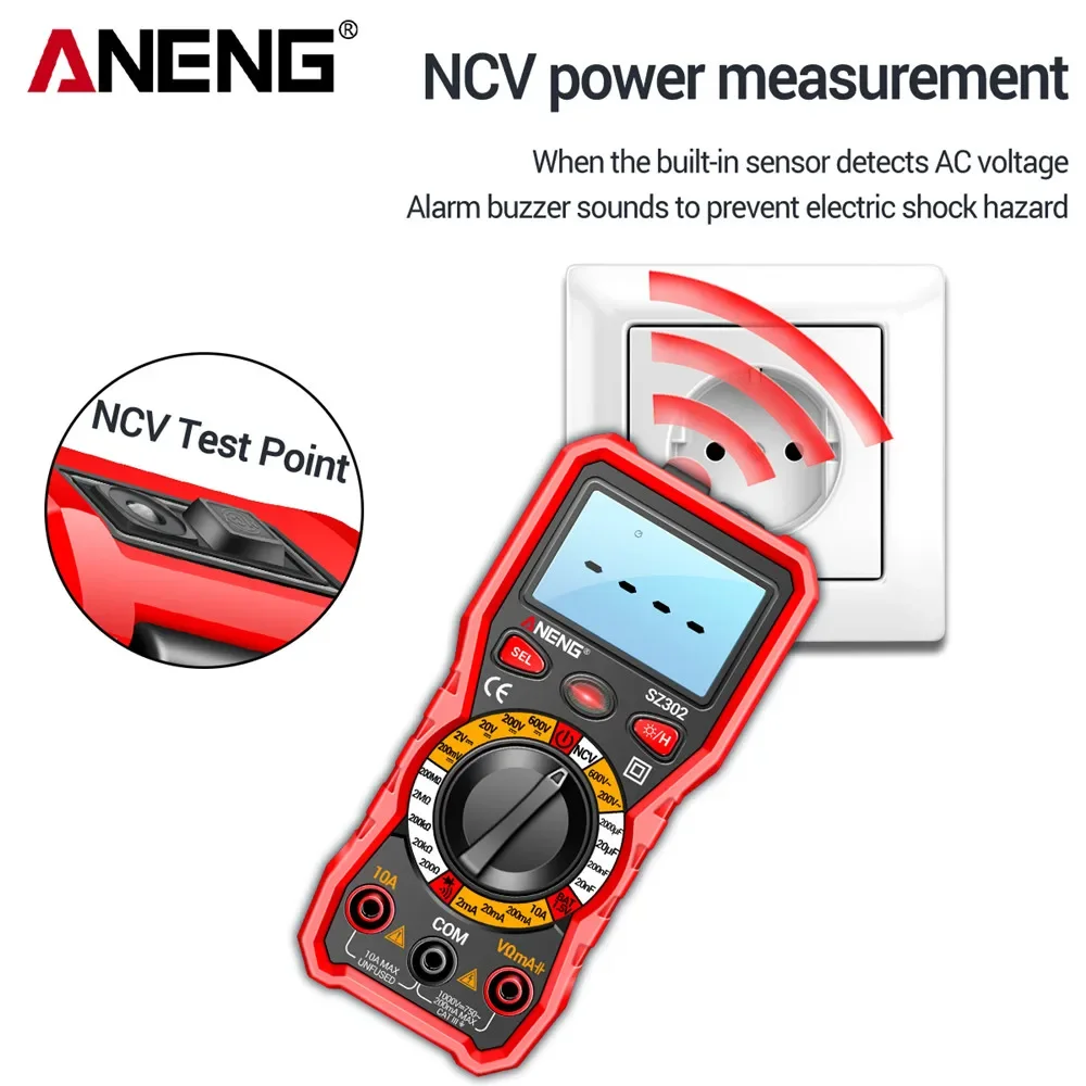 ANENG SZ302 Professional Digital Multimeter AC/DC Votage Tester NCV Detector Resistance tester Ohm Ammeter Capacitance TestMeter