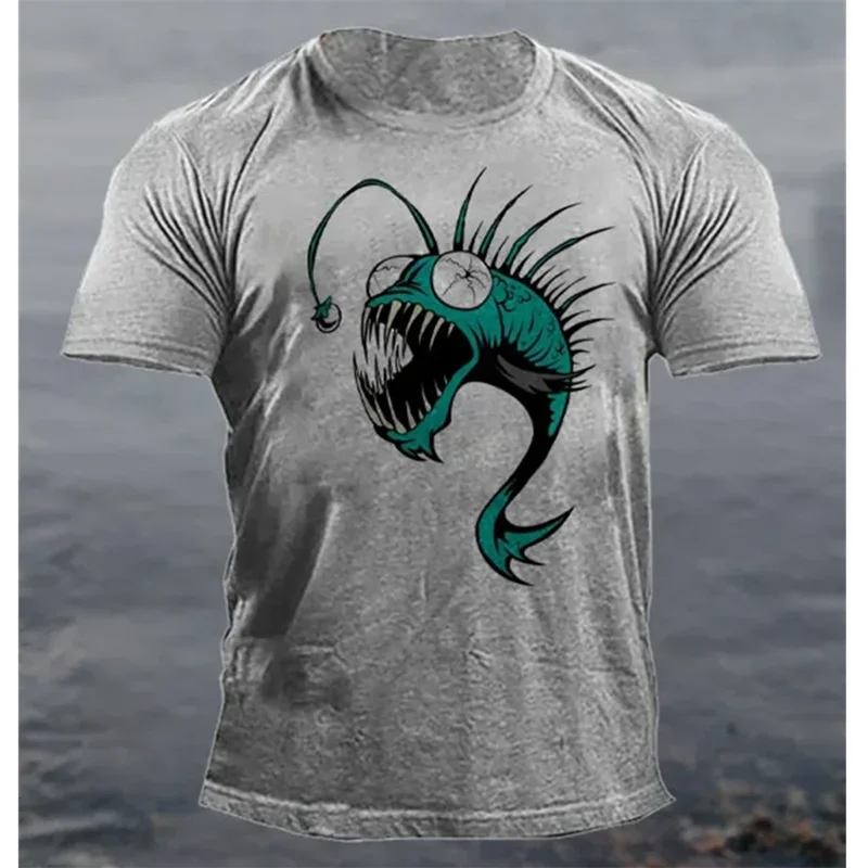 T-shirt animale per uomo abbigliamento lanterna pesce stampa 3d elementi Horror magliette magliette maschili oversize estive abbigliamento Casual da strada