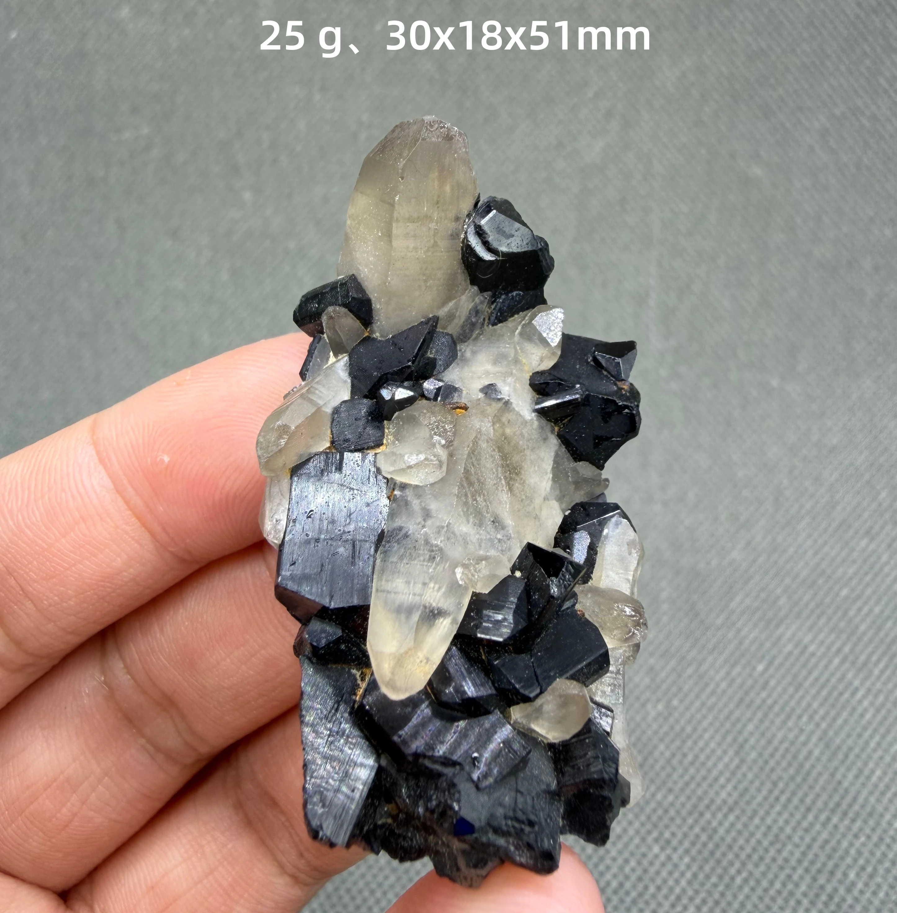 25 g Natural Black Tourmaline on Clear Quartz Specimen Pakistan Skardu Crystal Cluster Geology Collection Stone
